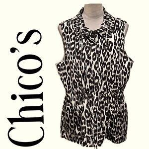 B12 Chico's Bjack, Brown and Cream Sleeveless Blouse with Notched Collar 
Size L